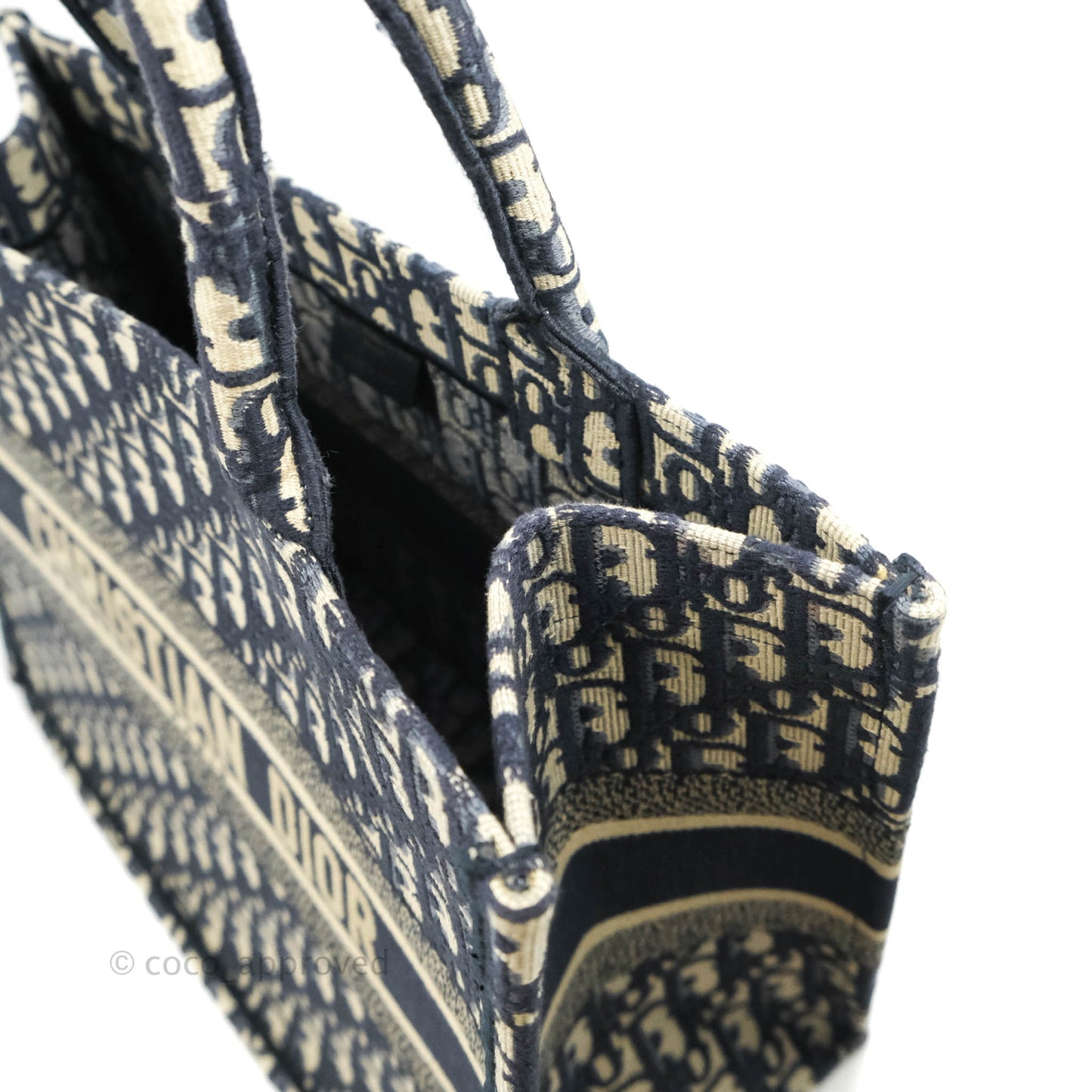 Christian Dior Medium Blue (Old Small) Dior Oblique Embroidery Canvas Book Tote