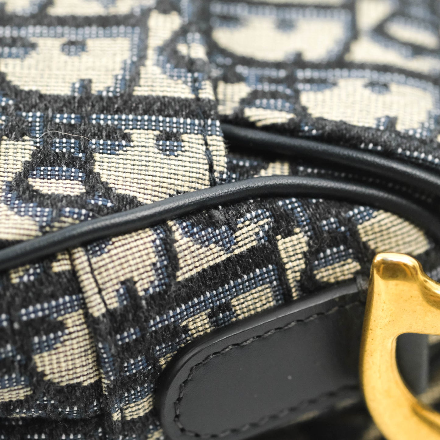 Christian Dior Saddle Medium Blue Oblique Jacquard Gold Hardware