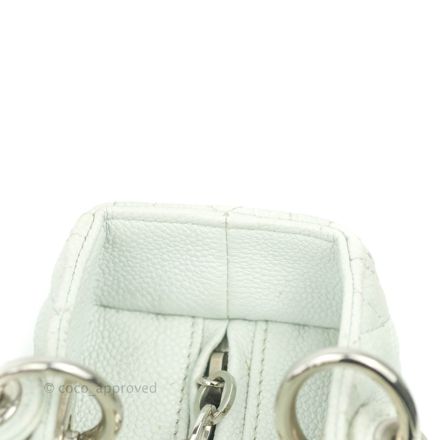 Christian Dior Medium Lady Dior Light Mint Grained Leather Silver Hardware