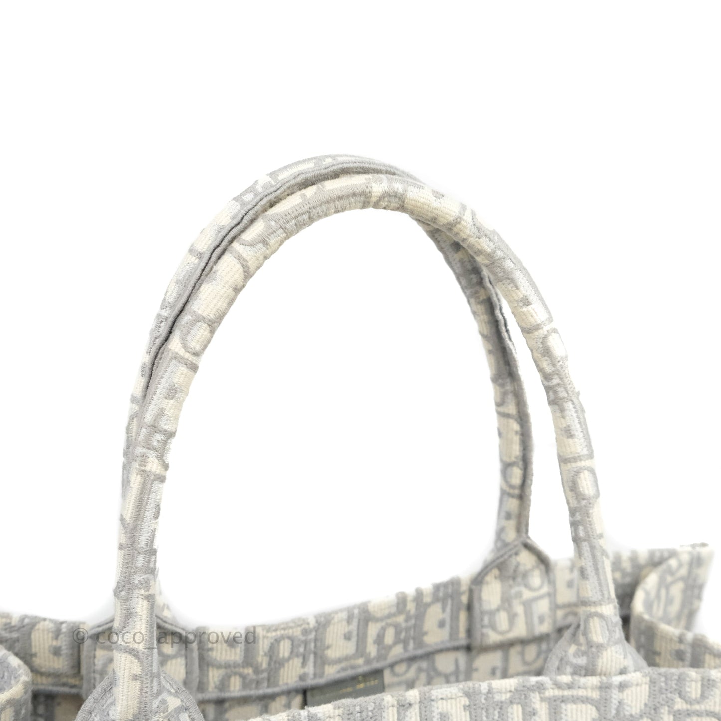 Christian Dior Medium (Old Small) Light Grey Oblique Embroidery Canvas Book Tote