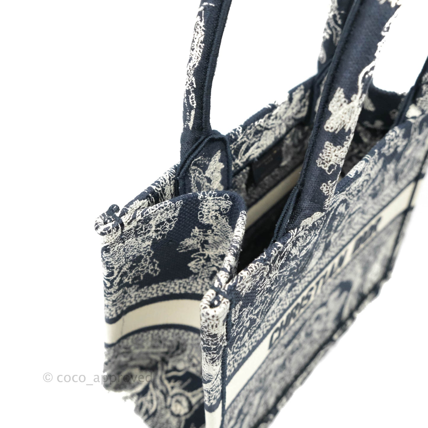 Christian Dior New Small Embroidered Toile De Jouy Navy Canvas Book Tote