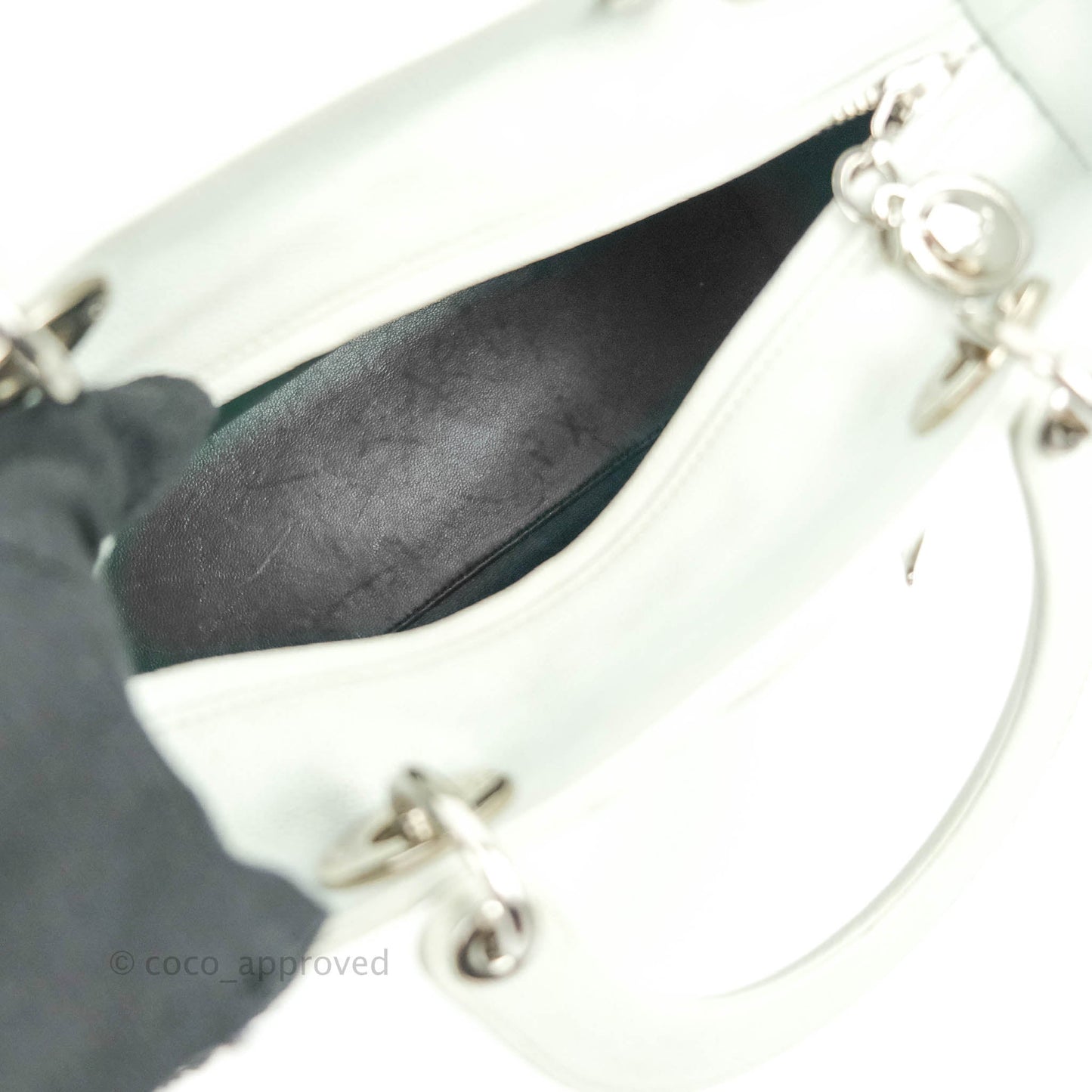 Christian Dior Medium Lady Dior Light Mint Grained Leather Silver Hardware