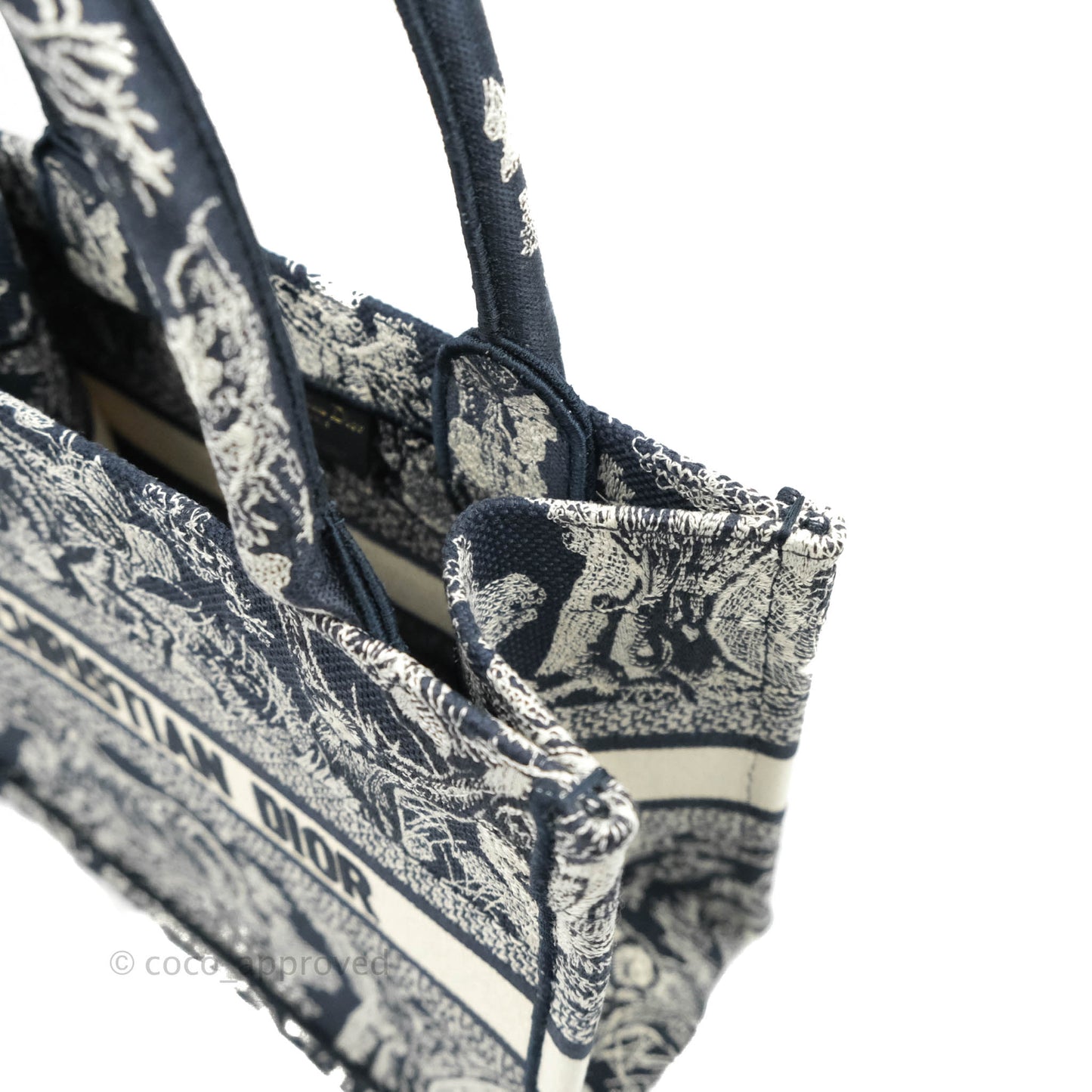 Christian Dior New Small Embroidered Toile De Jouy Navy Canvas Book Tote
