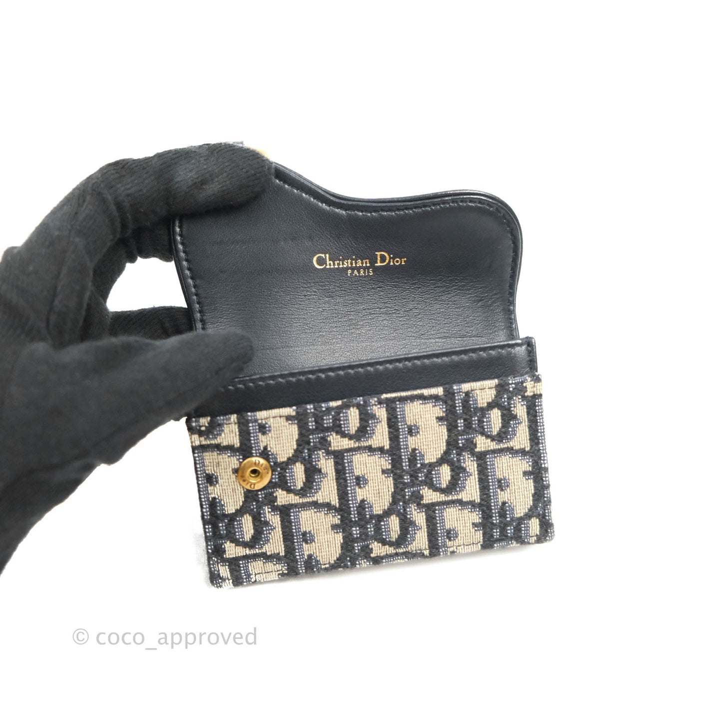 Christian Dior Saddle Flap Card Holder Blue Dior Oblique Jacquard