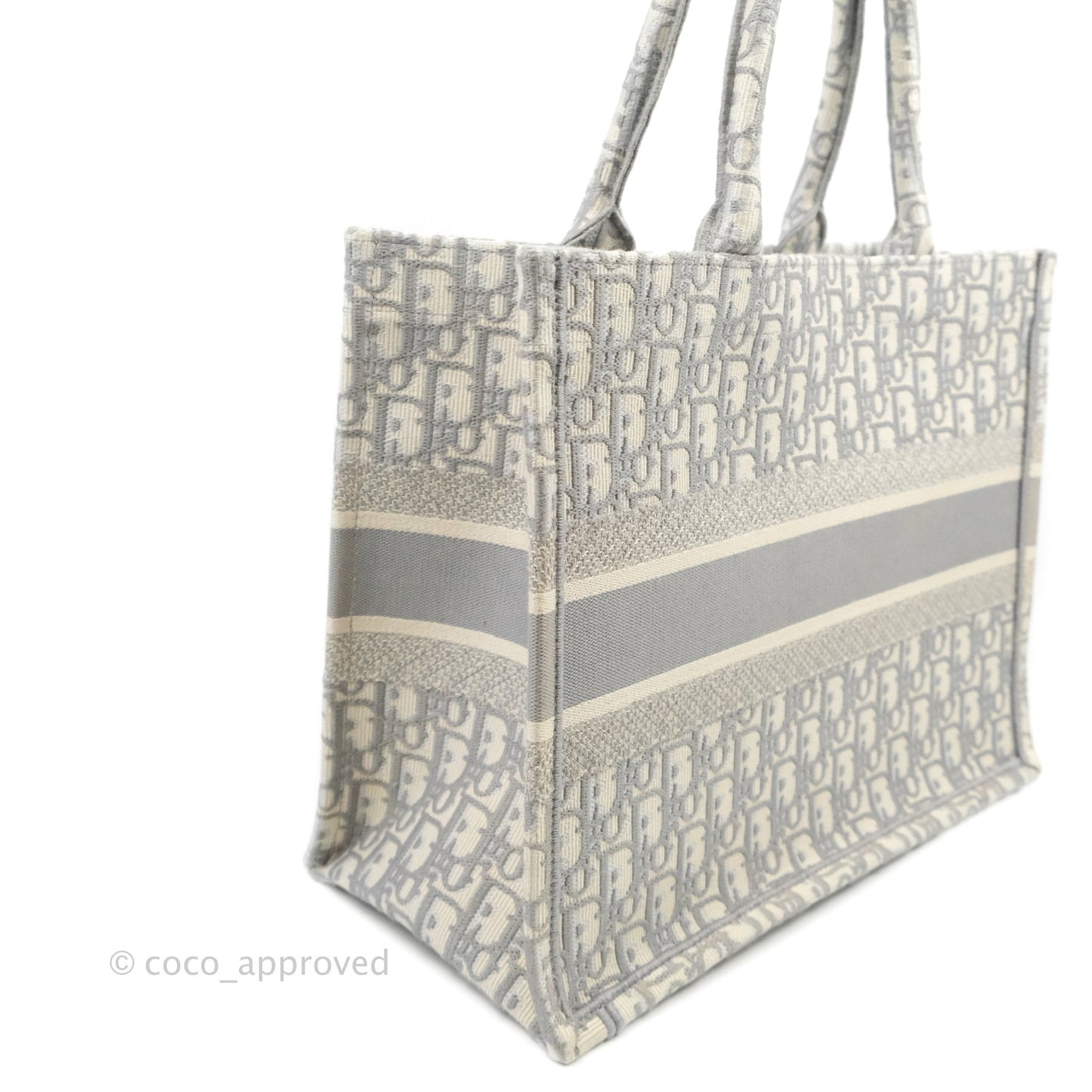 Christian Dior Medium (Old Small) Light Grey Oblique Embroidery Canvas Book Tote