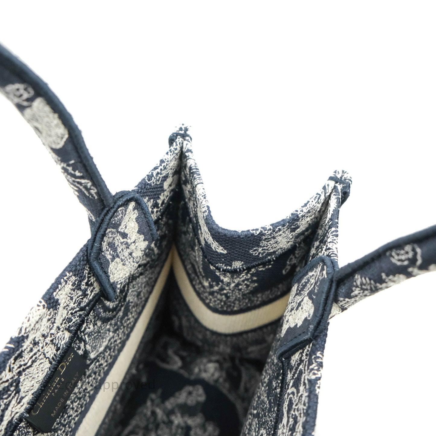 Christian Dior New Small Embroidered Toile De Jouy Navy Canvas Book Tote