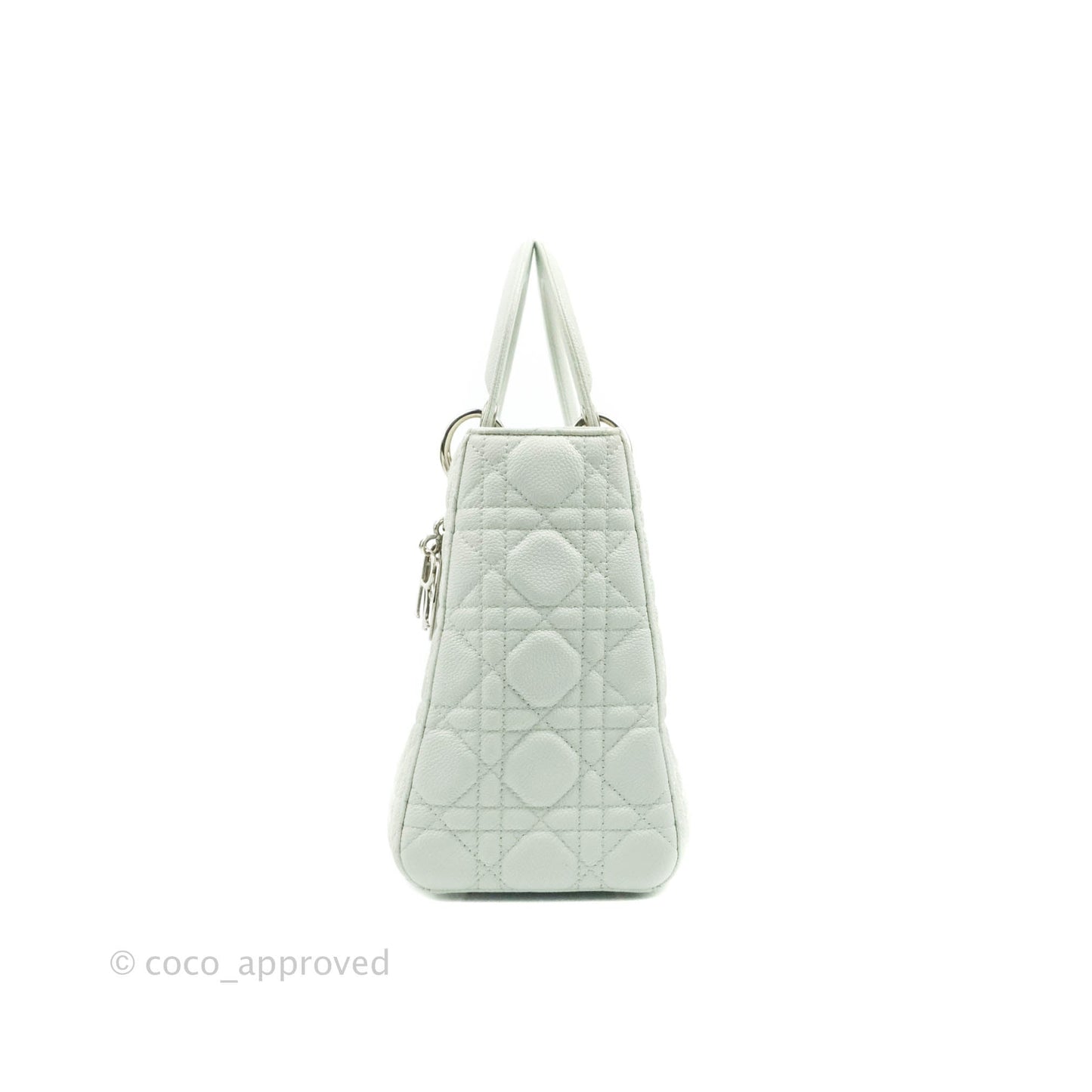 Christian Dior Medium Lady Dior Light Mint Grained Leather Silver Hardware