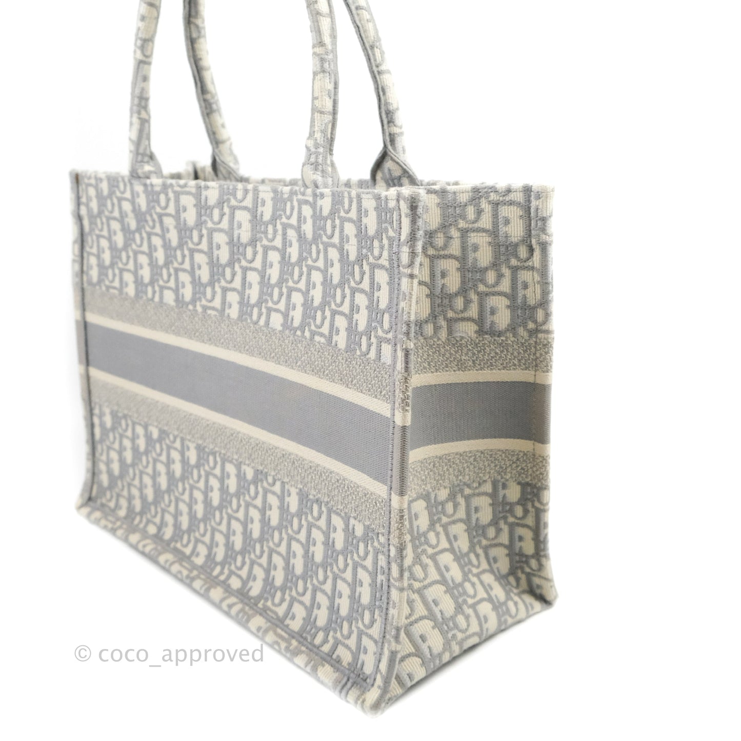 Christian Dior Medium (Old Small) Light Grey Oblique Embroidery Canvas Book Tote
