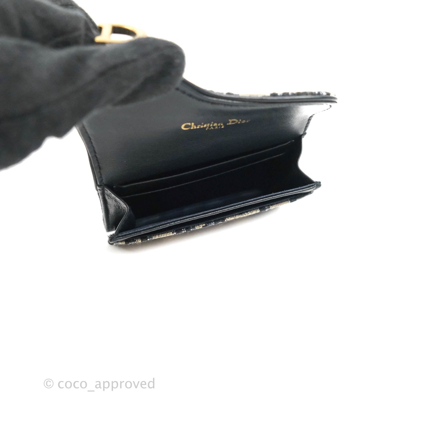 Christian Dior Saddle Flap Card Holder Blue Dior Oblique Jacquard