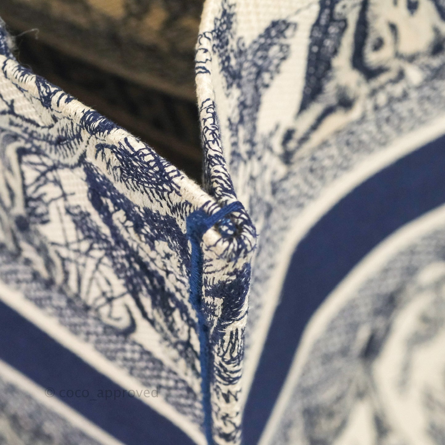Christian Dior Medium (Old Small) Embroidered Toile De Jouy Canvas Book Tote Blue