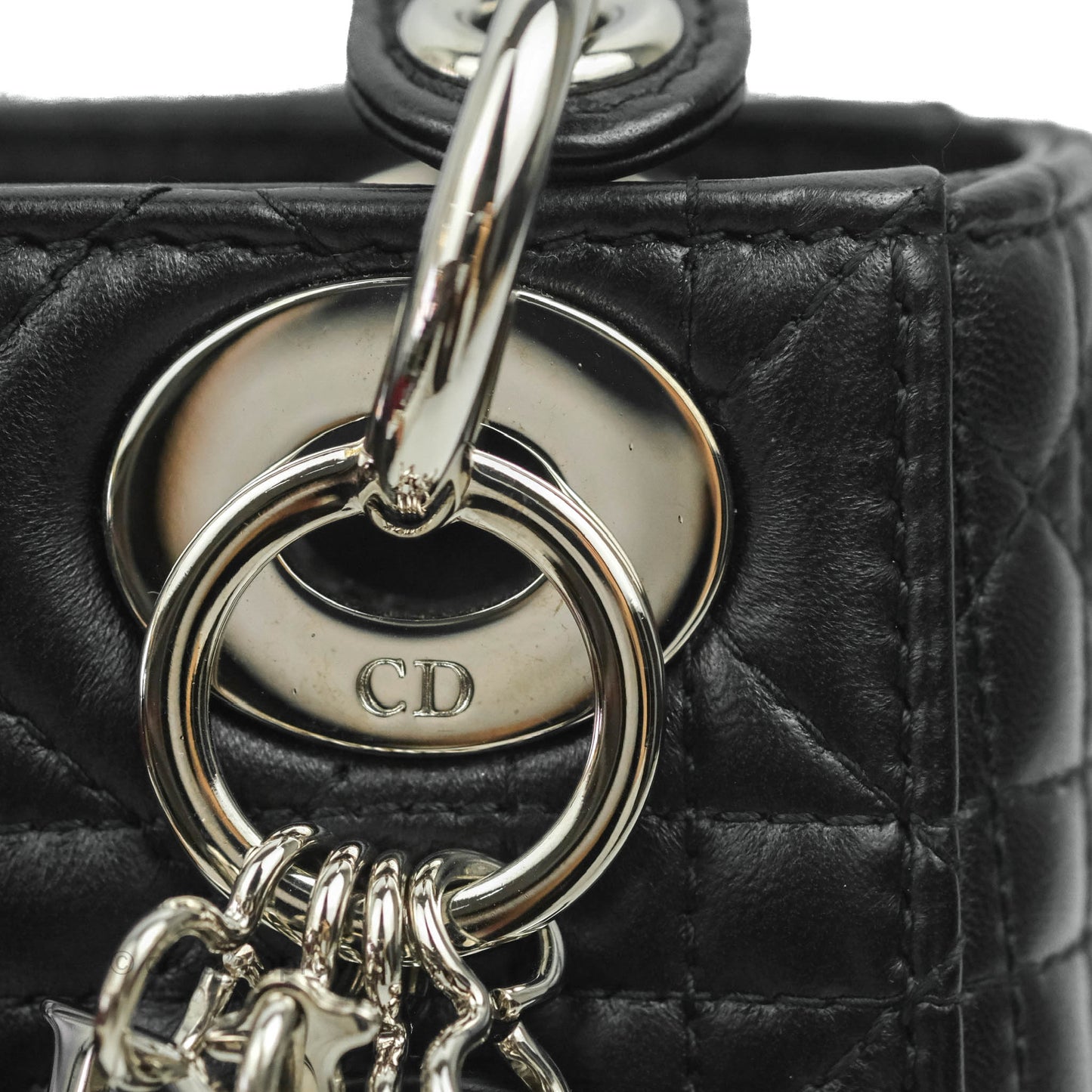 Christian Dior Cannage Mini Lady Dior Black Silver Hardware