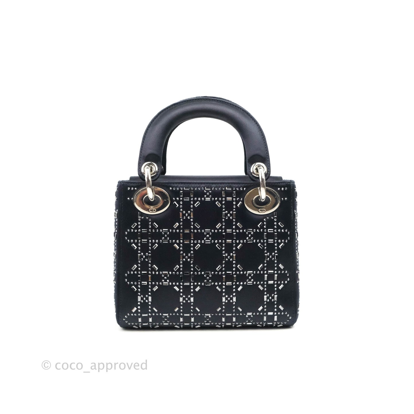 Christian Dior Mini Lady Dior Bag Black Strass Cannage Satin Silver Hardware