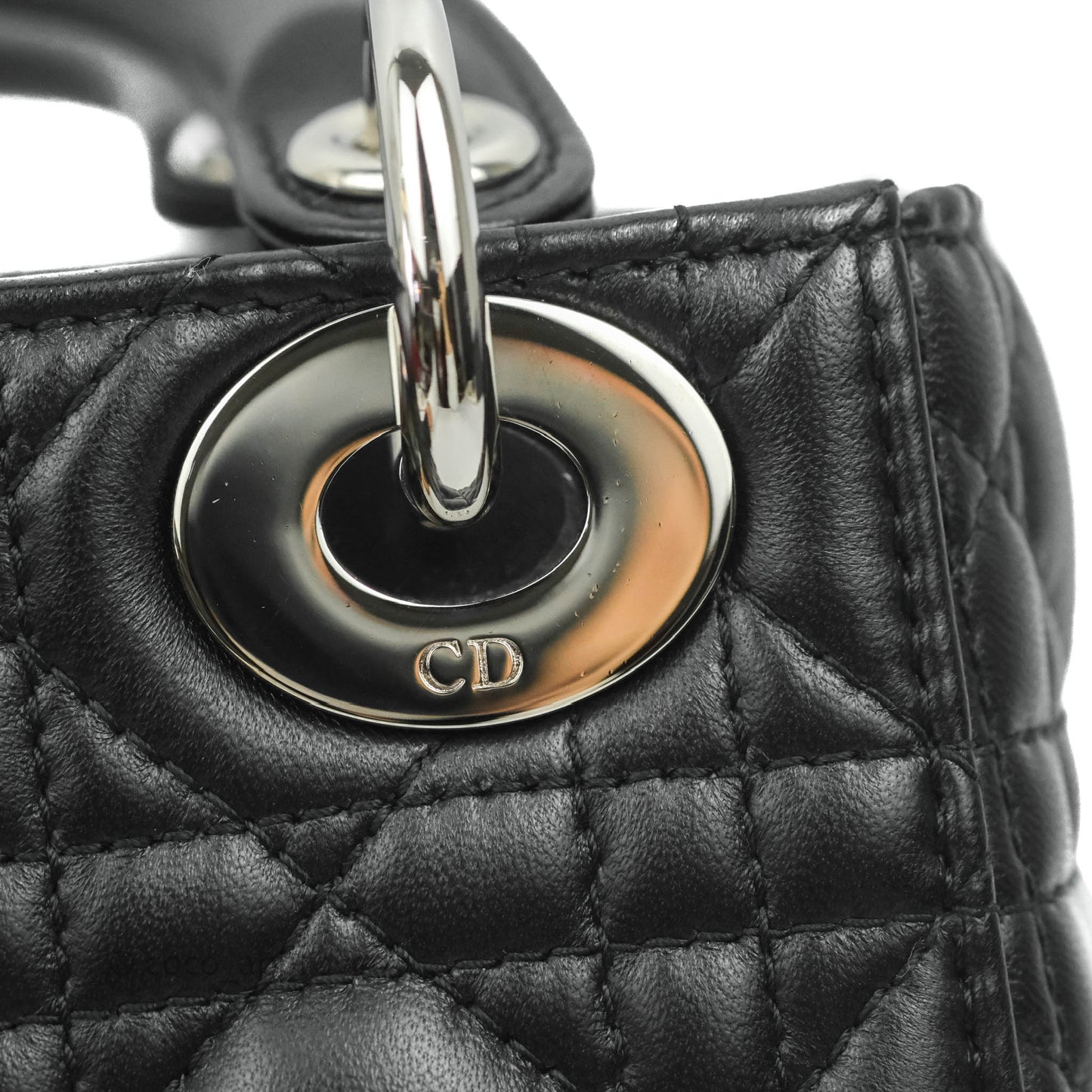 Christian Dior Cannage Mini Lady Dior Black Silver Hardware