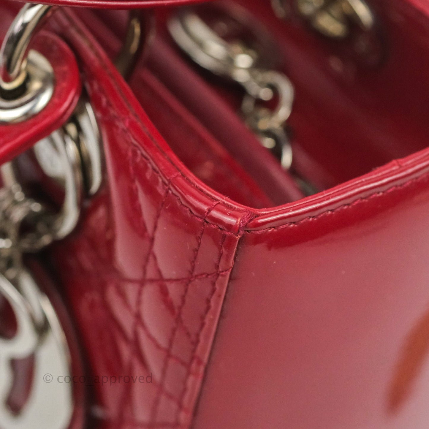 Christian Dior Medium Lady Dior Red Patent Silver Hardware