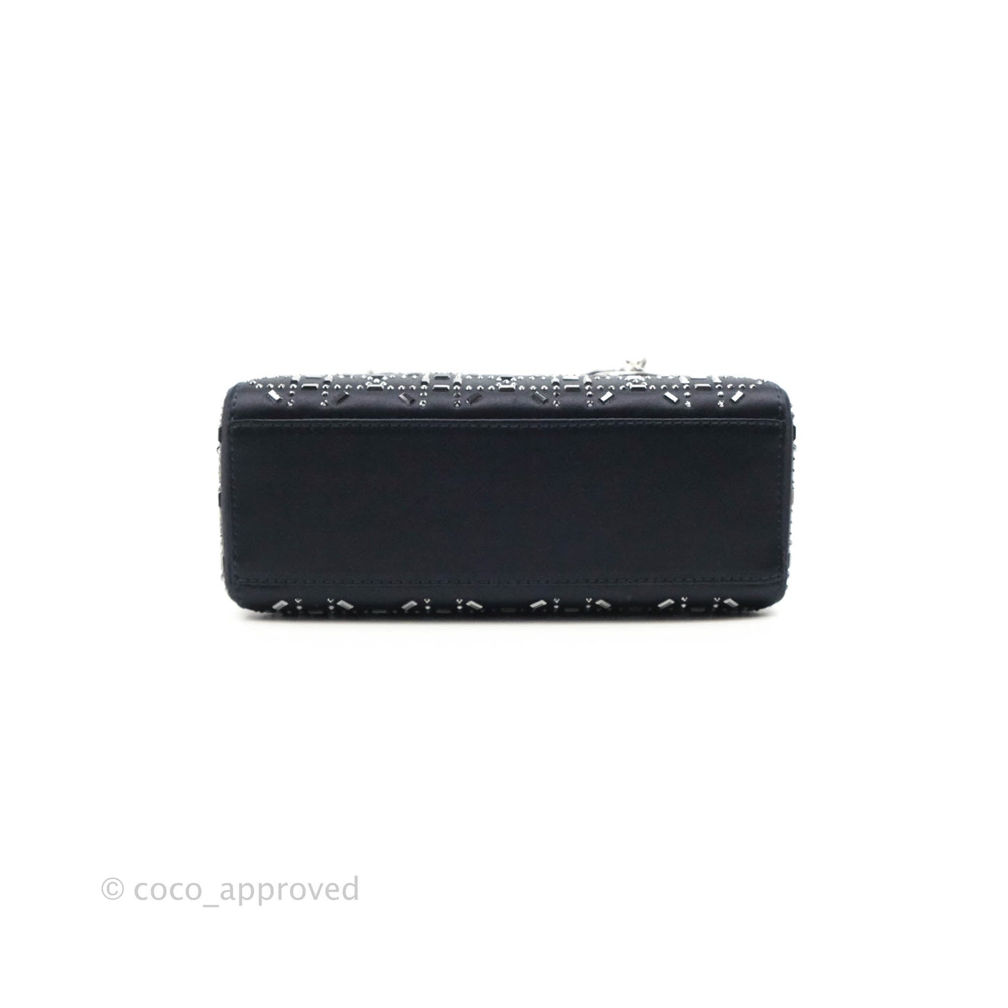 Christian Dior Mini Lady Dior Bag Black Strass Cannage Satin Silver Hardware