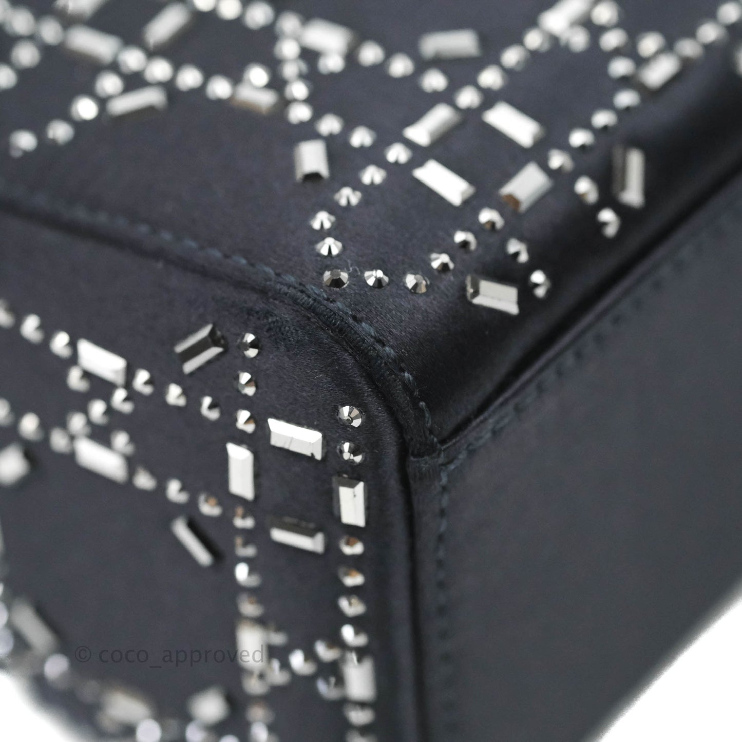 Christian Dior Mini Lady Dior Bag Black Strass Cannage Satin Silver Hardware