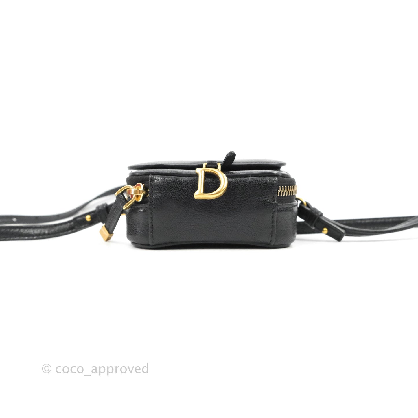 Dior Mini Saddle Shoulder Strap Pouch Black Goatskin