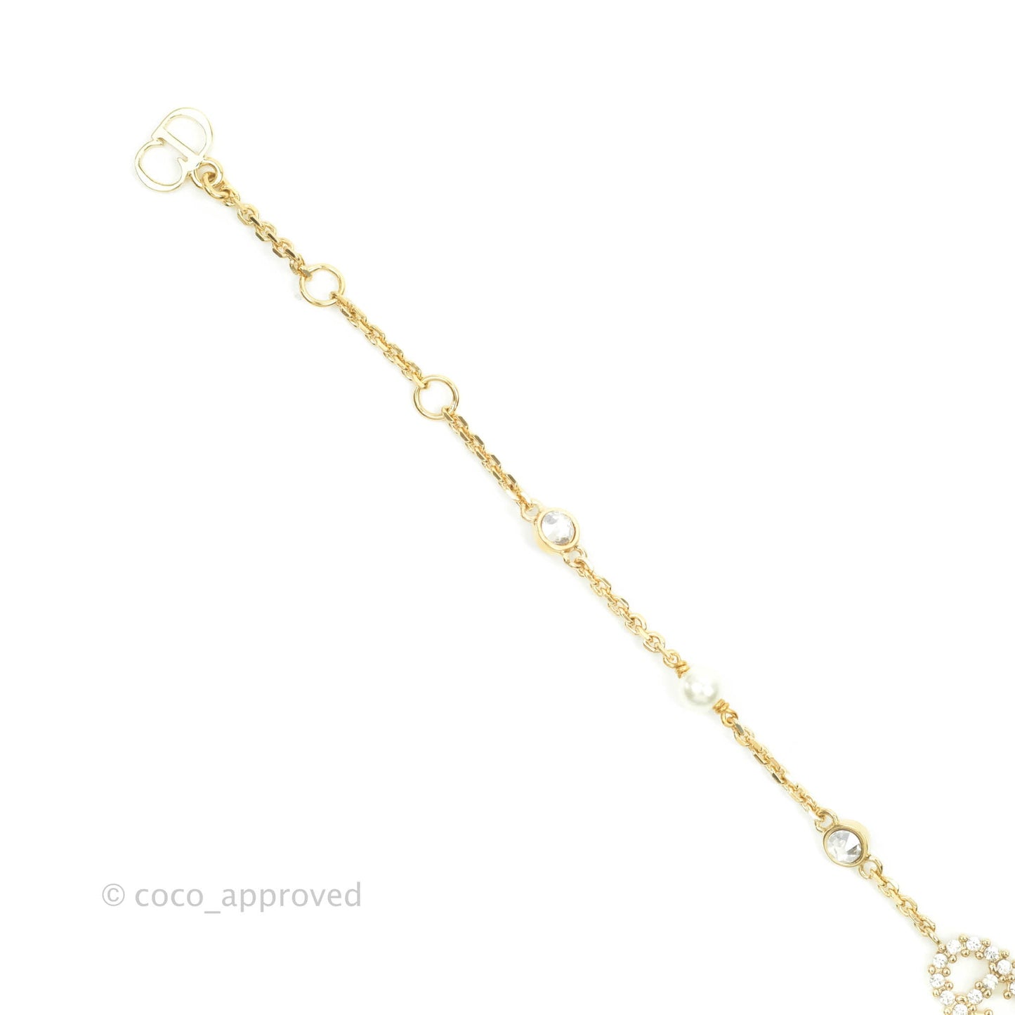 Christian Dior Metal Crystal Pearl CD Bracelet Gold