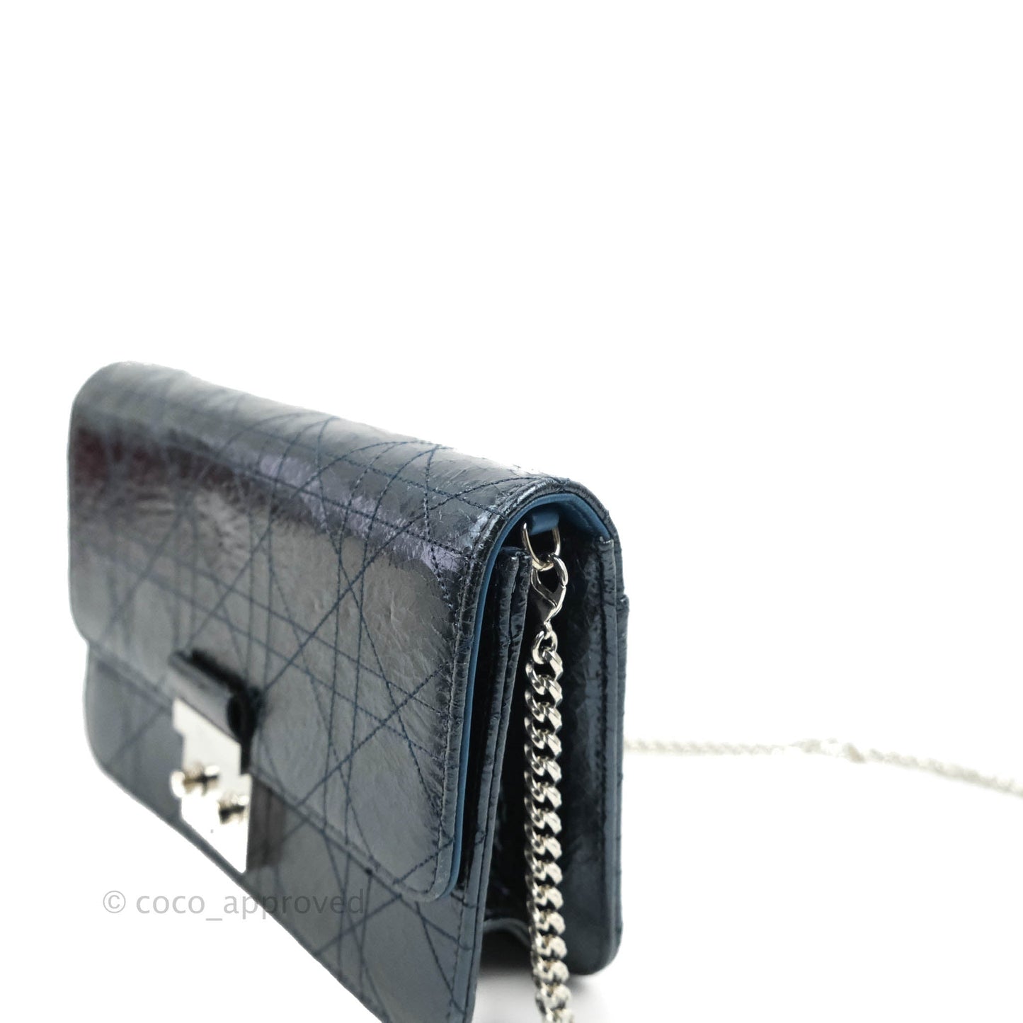 Christian Dior Miss Dior WOC Cannage Metallic Blue Silver Hardware