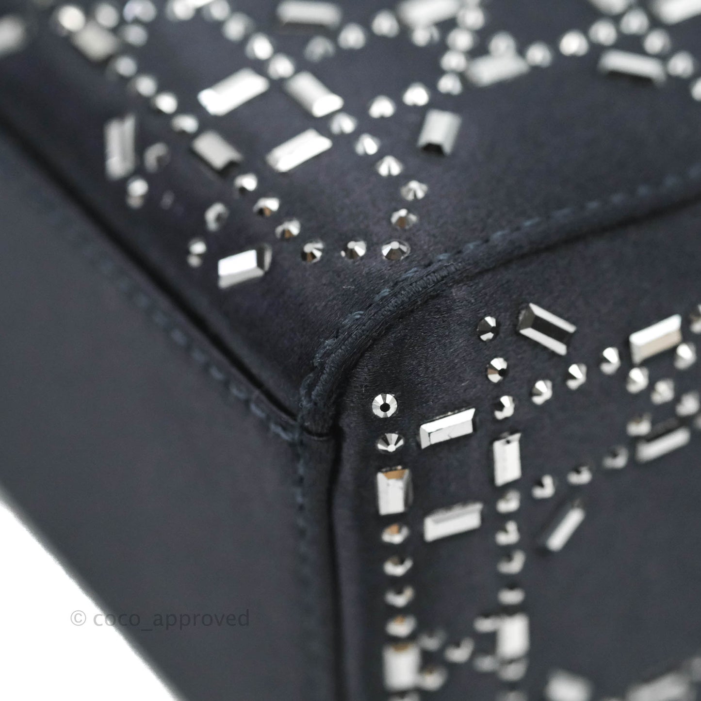 Christian Dior Mini Lady Dior Bag Black Strass Cannage Satin Silver Hardware