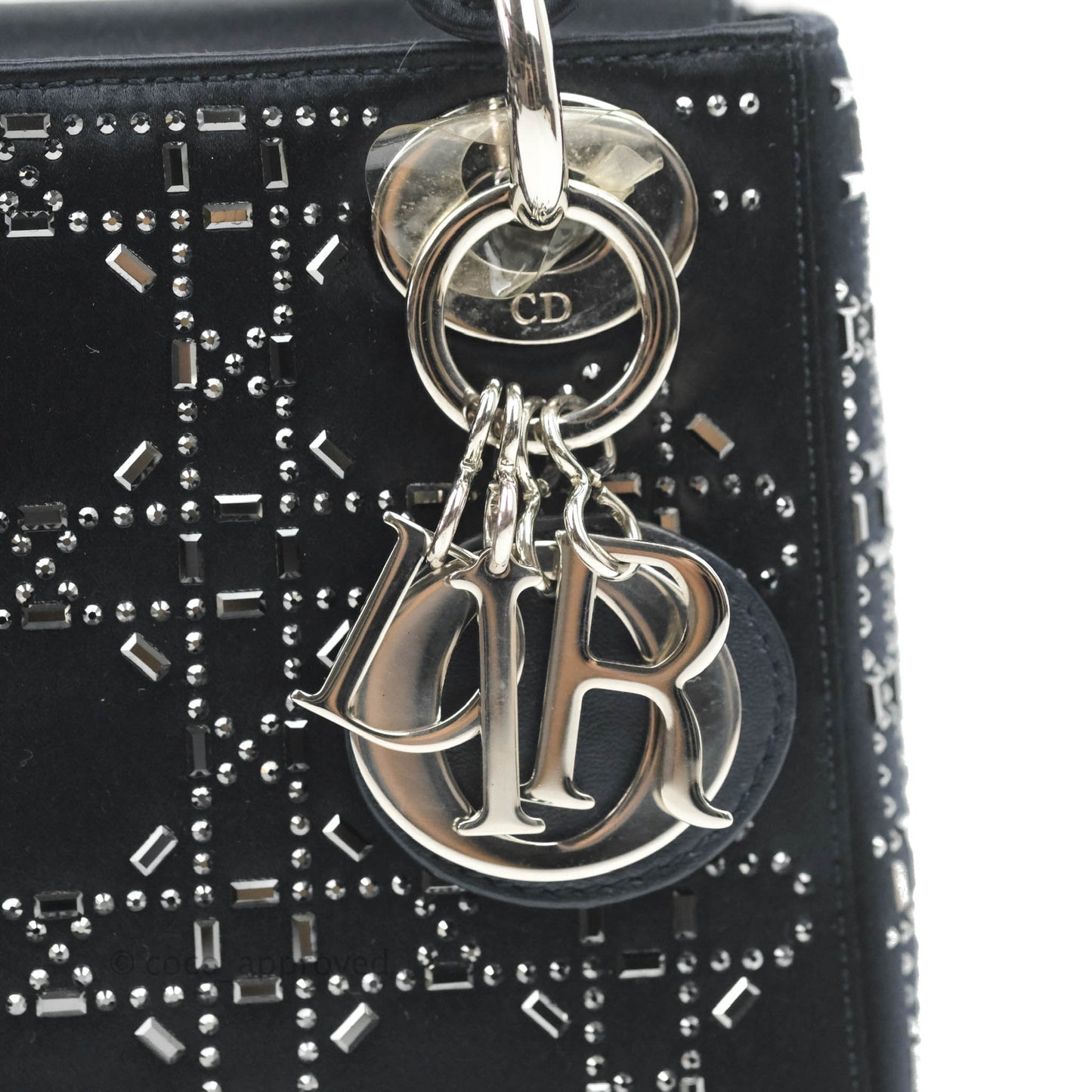 Christian Dior Mini Lady Dior Bag Black Strass Cannage Satin Silver Hardware
