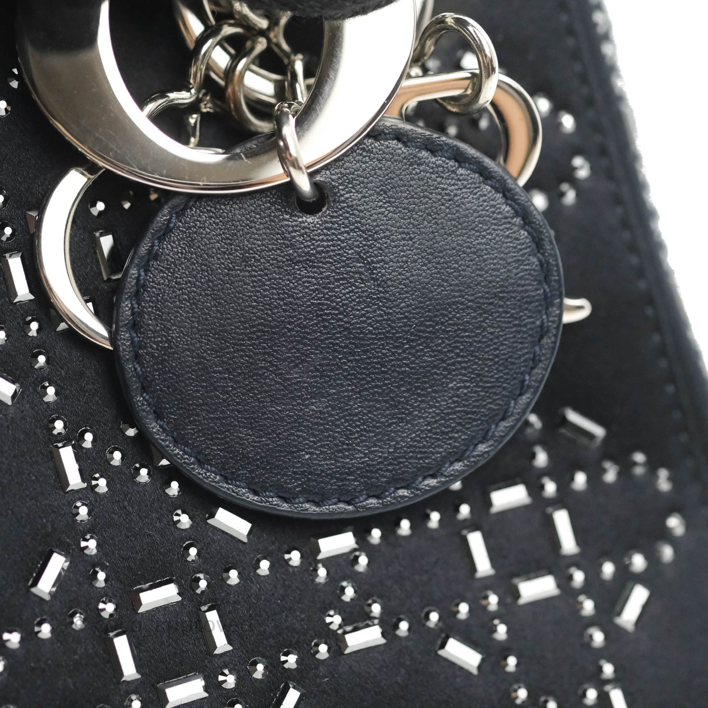 Christian Dior Mini Lady Dior Bag Black Strass Cannage Satin Silver Hardware