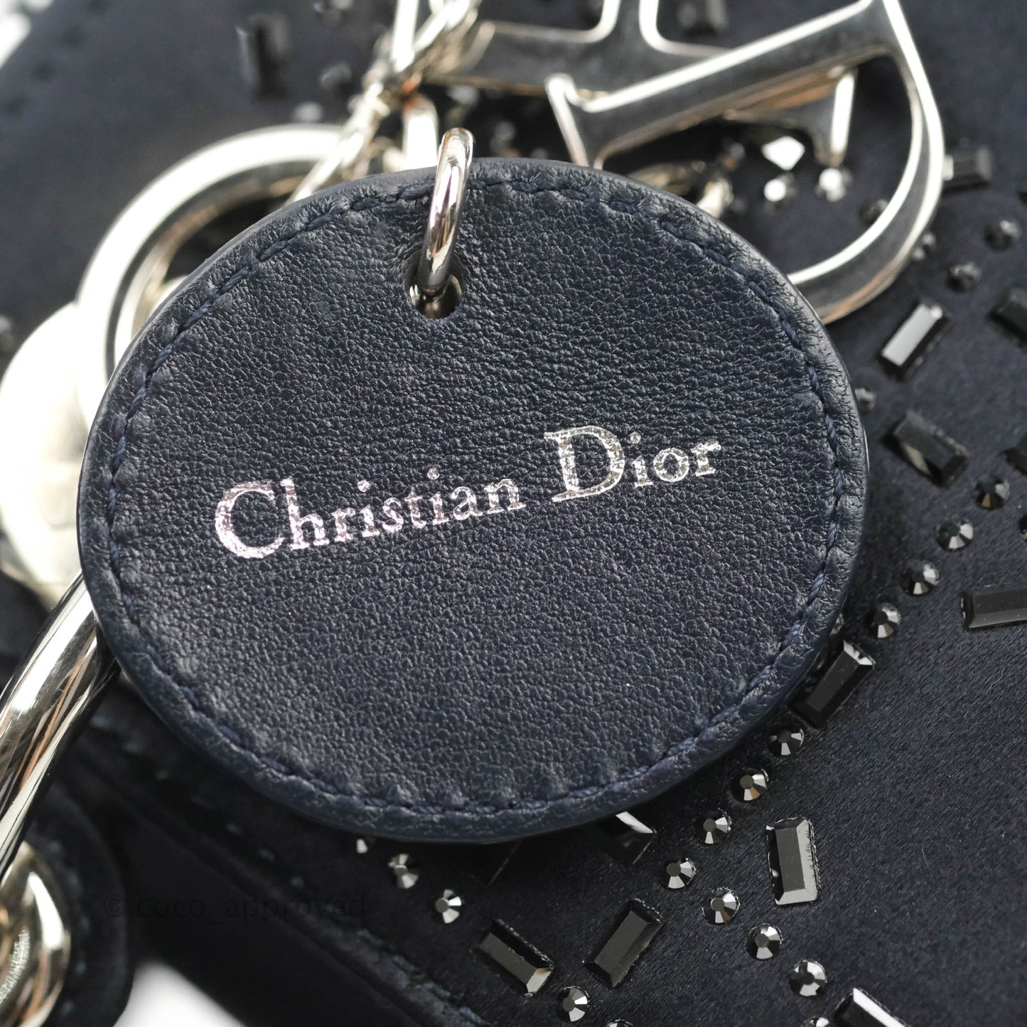 Christian Dior Mini Lady Dior Bag Black Strass Cannage Satin Silver Hardware