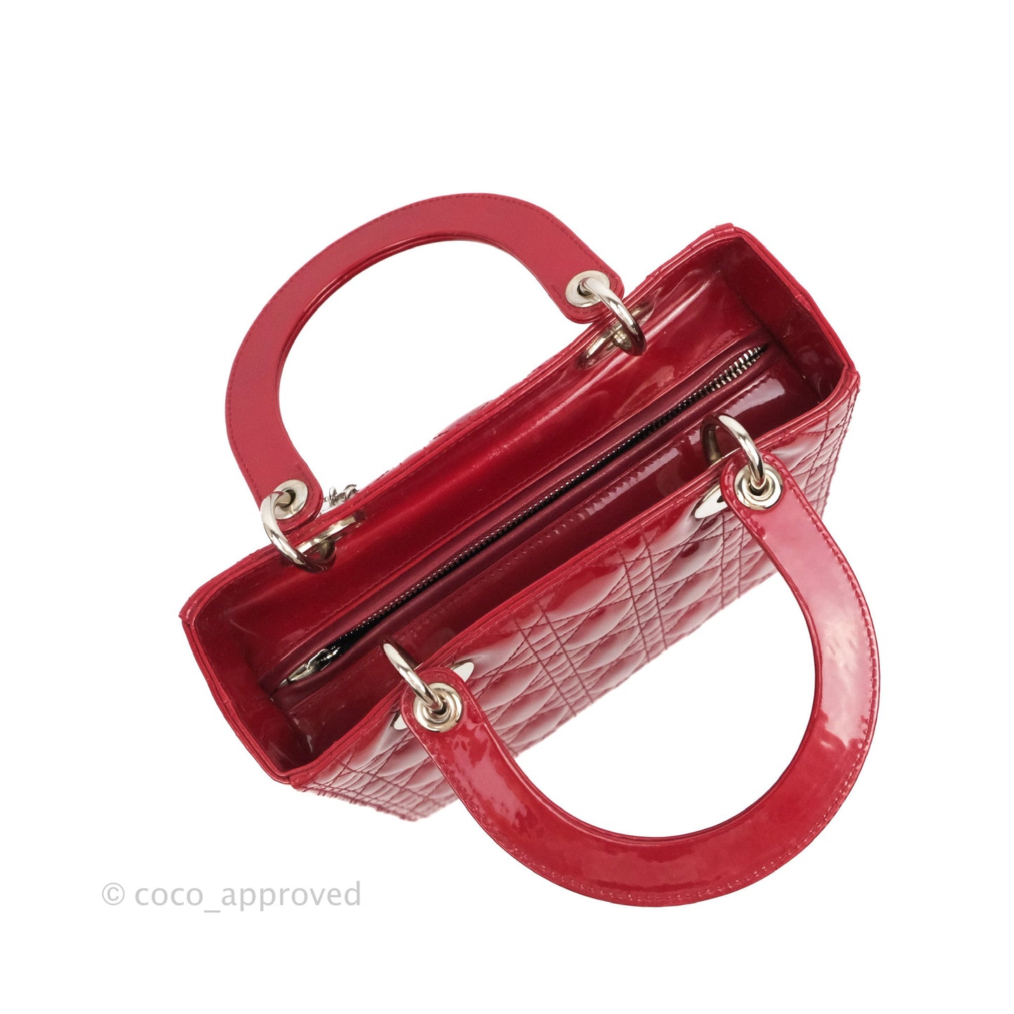 Christian Dior Medium Lady Dior Red Patent Silver Hardware