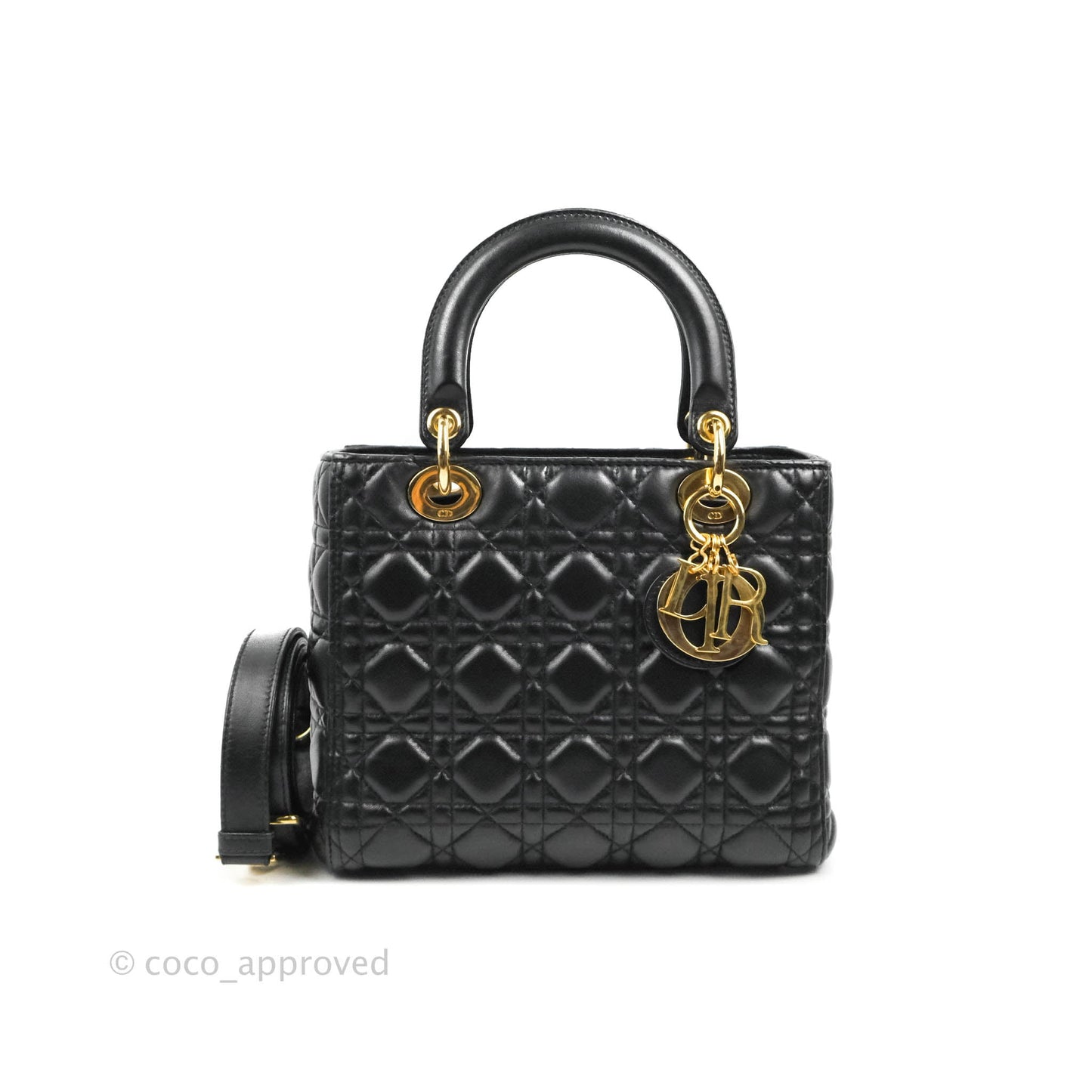 Christian Dior Medium Lady Dior Black Lambskin Gold Hardware