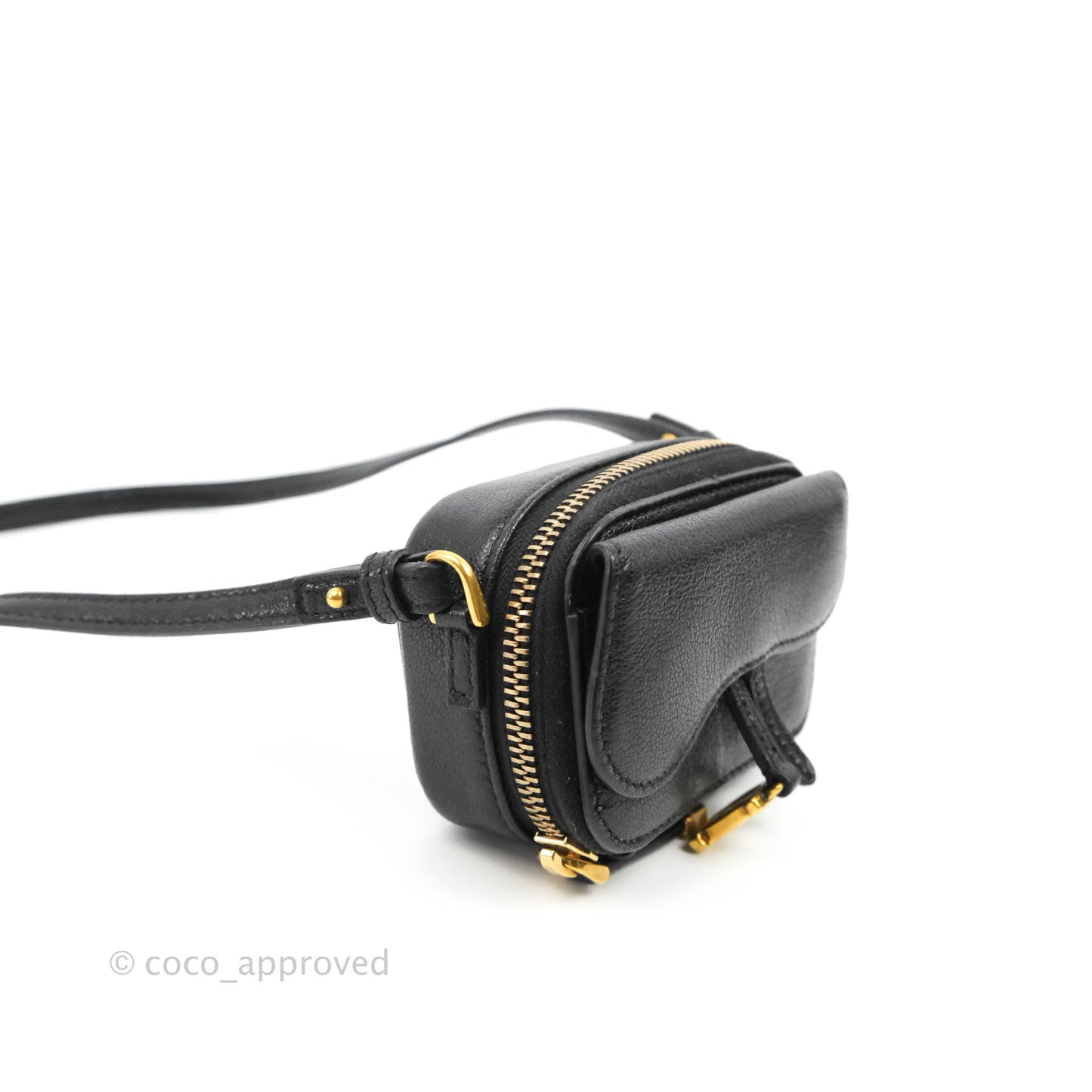 Dior Mini Saddle Shoulder Strap Pouch Black Goatskin