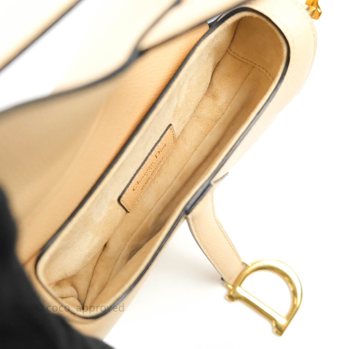 Christian Dior Mini Saddle Bag Beige Grained Calfskin Gold Hardware With Strap