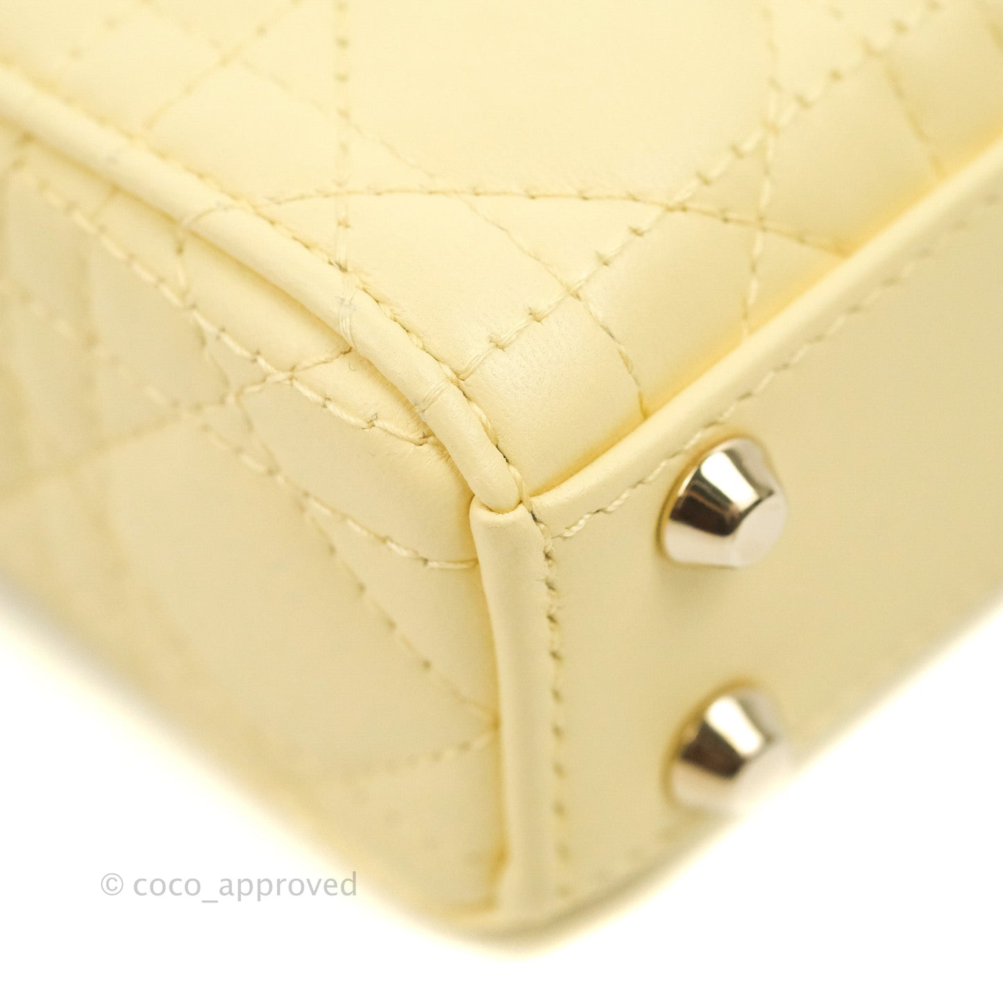 Christian Dior Micro Lady Dior Cannage Pale Yellow Lambskin Gold Hardware