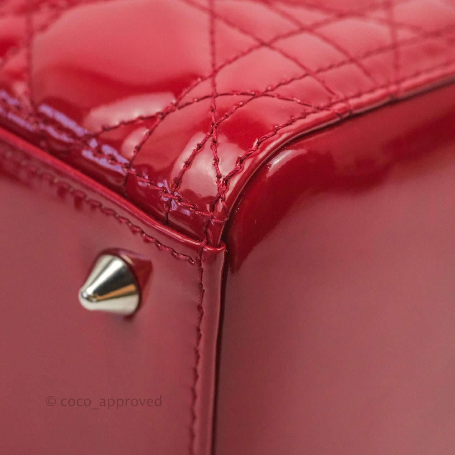 Christian Dior Medium Lady Dior Red Patent Silver Hardware