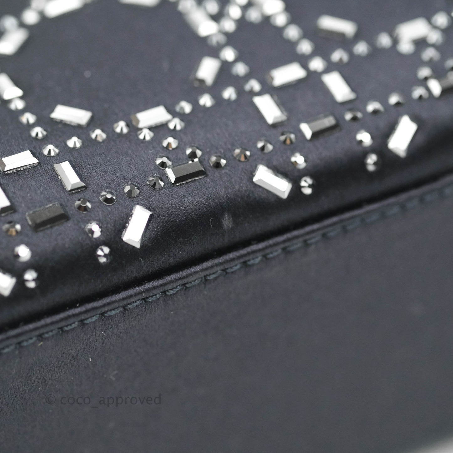 Christian Dior Mini Lady Dior Bag Black Strass Cannage Satin Silver Hardware