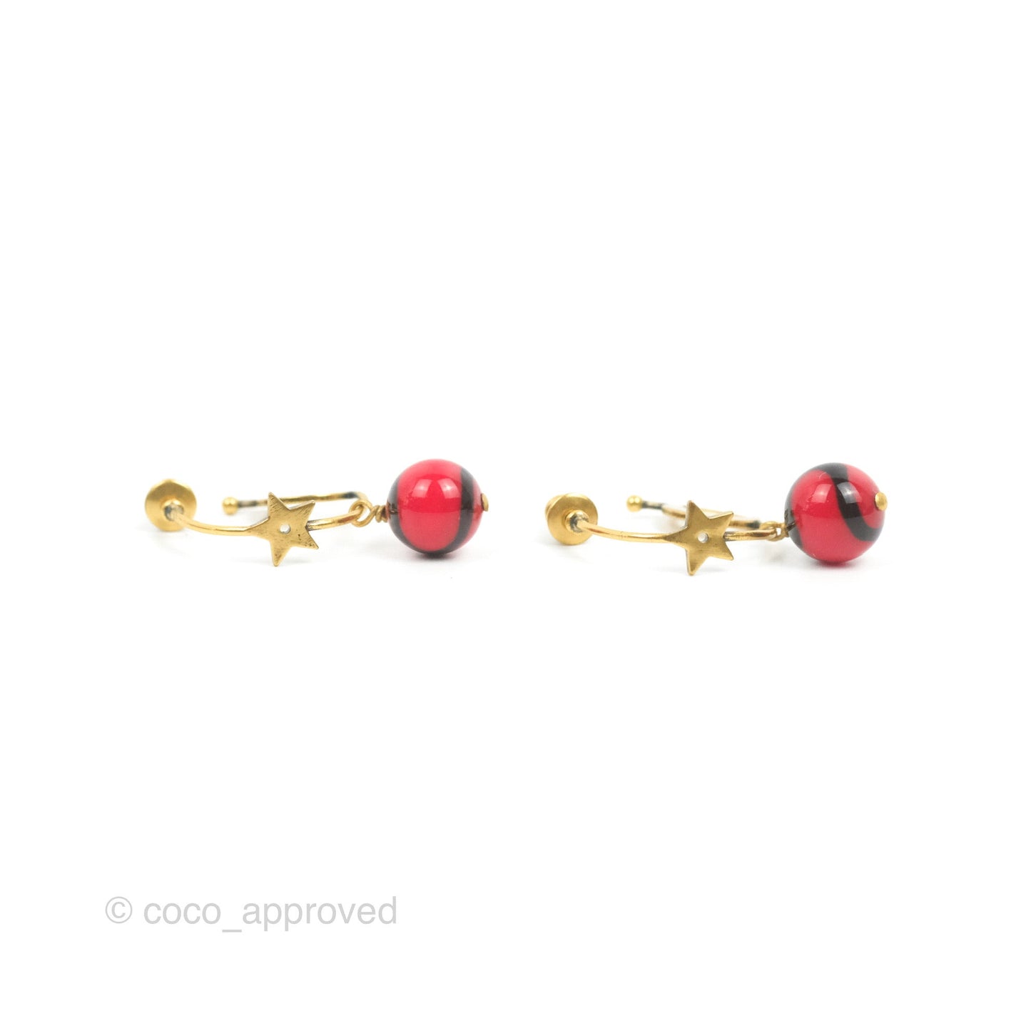Dior Round Moon Star Drop Red Bead Earrings Aged Gold