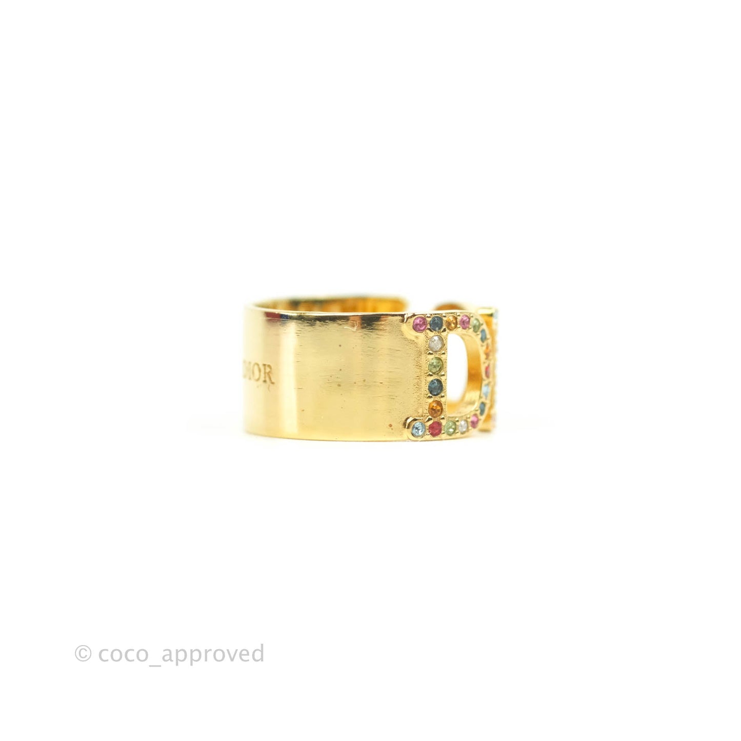Christian Dior Rainbow Crystal Ring Gold Tone Size L