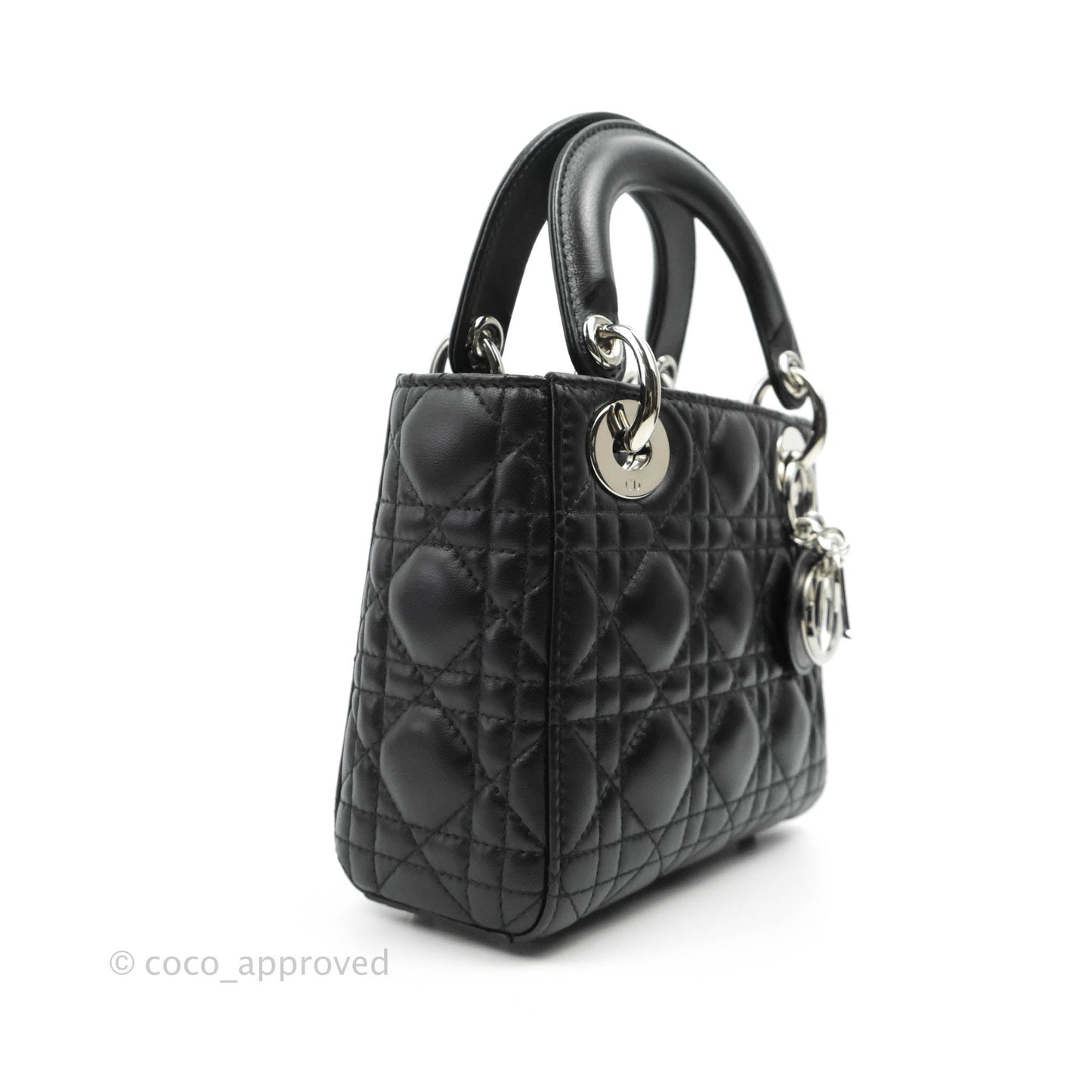 Christian Dior Cannage Mini Lady Dior Black Silver Hardware