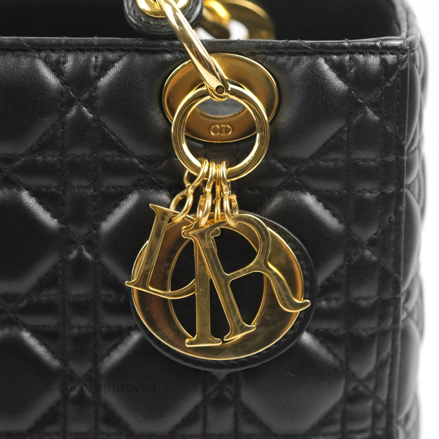 Christian Dior Medium Lady Dior Black Lambskin Gold Hardware