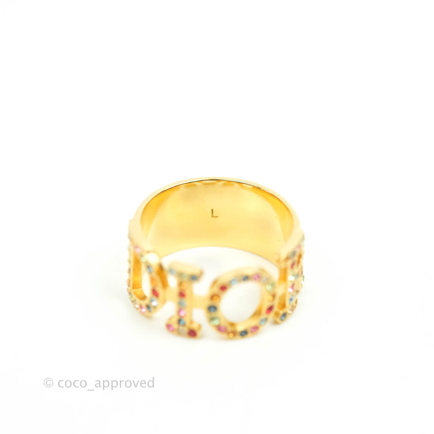 Christian Dior Rainbow Crystal Ring Gold Tone Size L