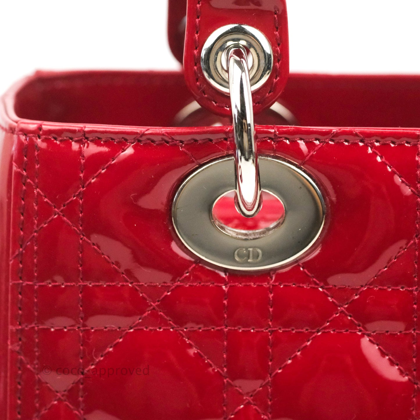 Christian Dior Medium Lady Dior Red Patent Silver Hardware