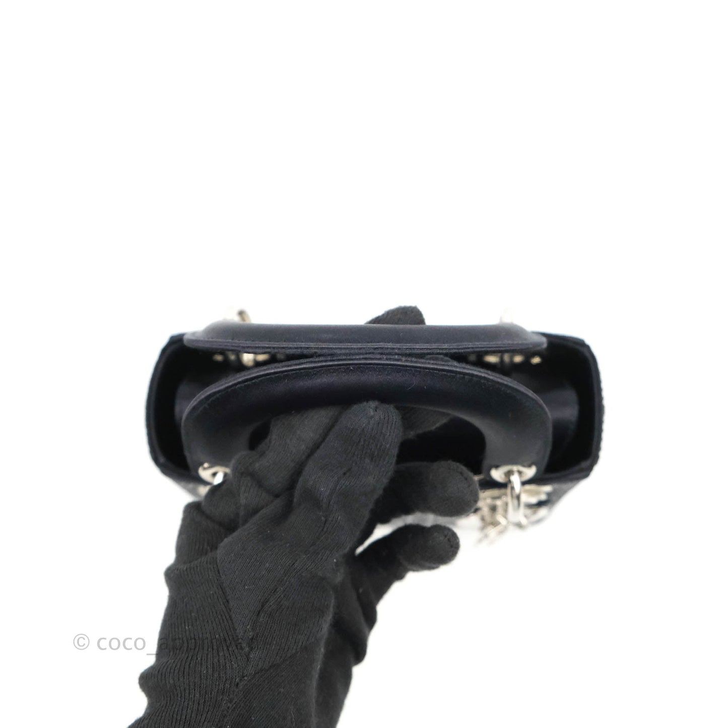 Christian Dior Mini Lady Dior Bag Black Strass Cannage Satin Silver Hardware