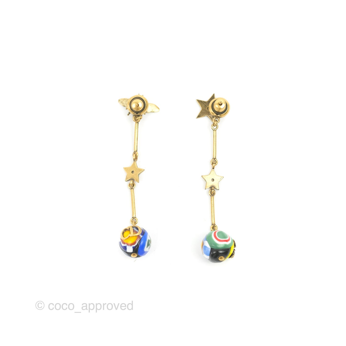 Dior Bee & Star Drop Earrings Aged Gold