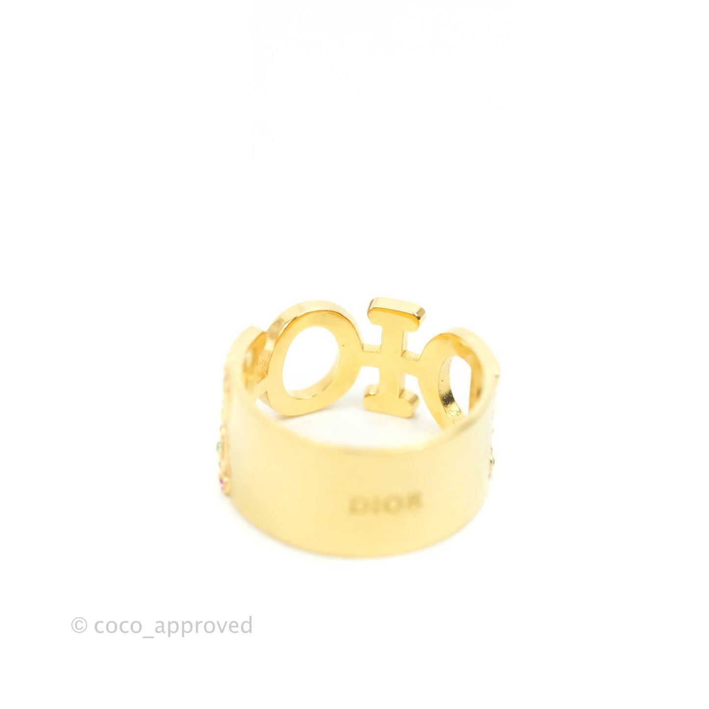 Christian Dior Rainbow Crystal Ring Gold Tone Size L
