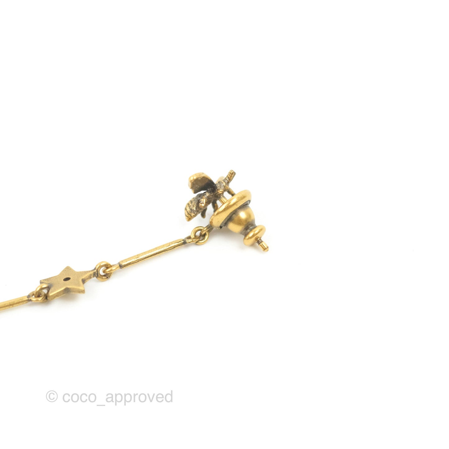 Dior Bee & Star Drop Earrings Aged Gold