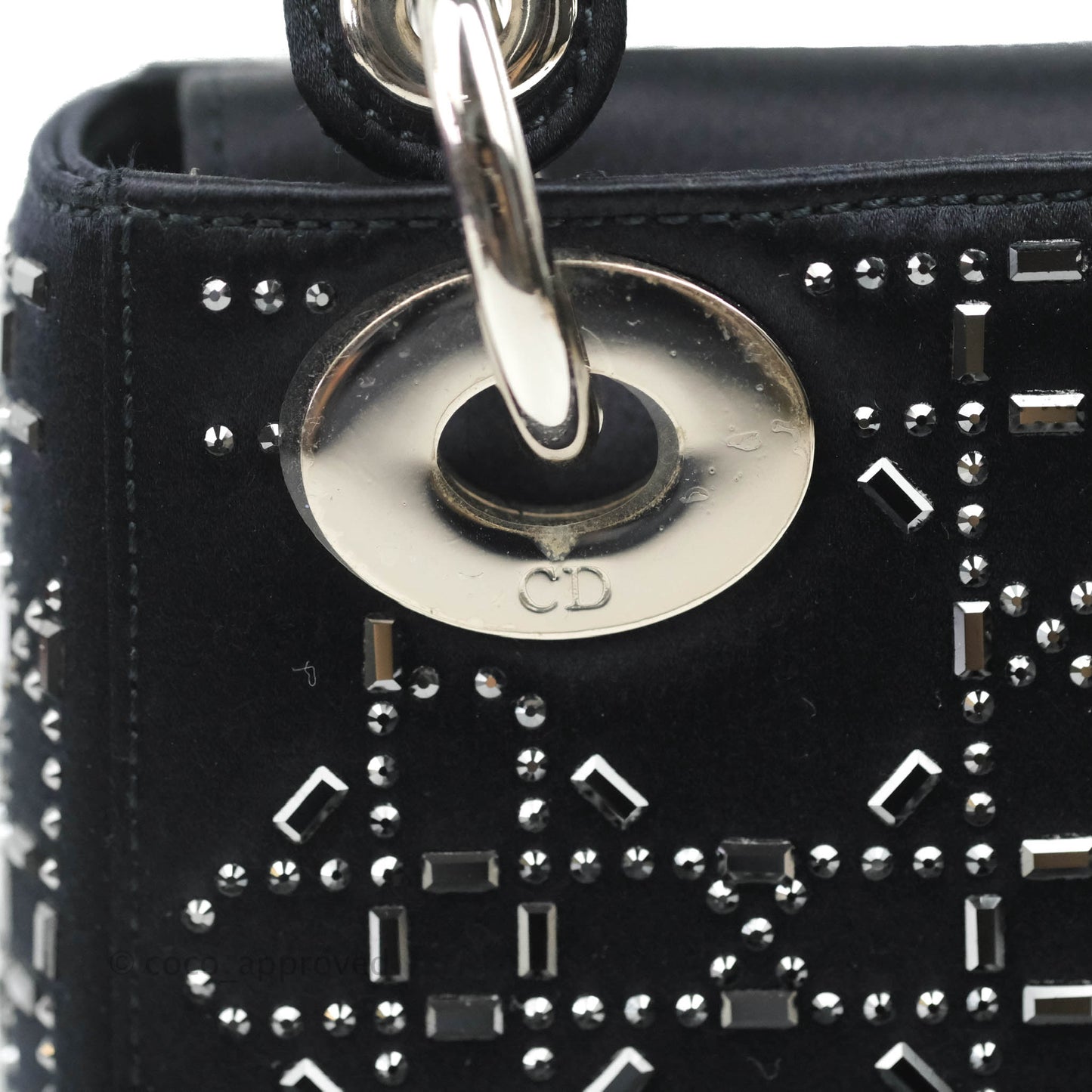 Christian Dior Mini Lady Dior Bag Black Strass Cannage Satin Silver Hardware