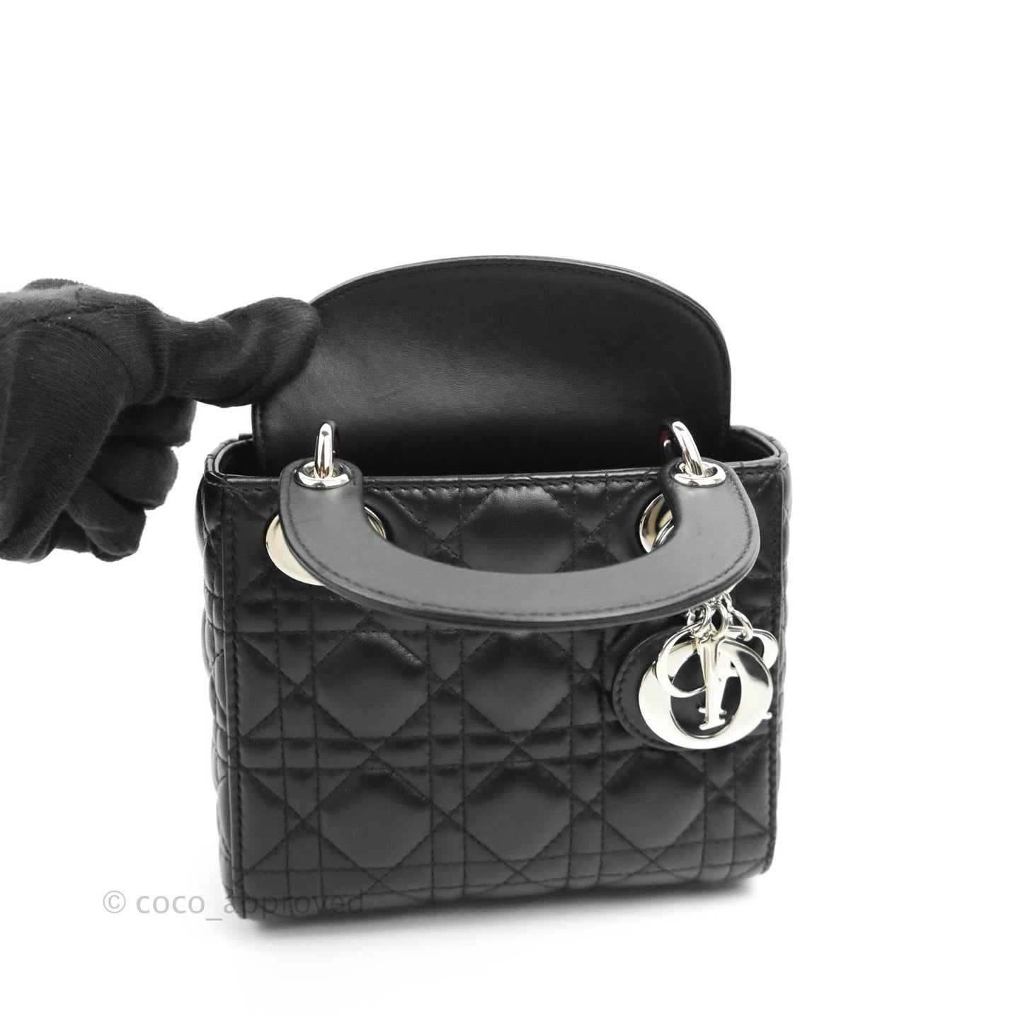 Christian Dior Cannage Mini Lady Dior Black Silver Hardware