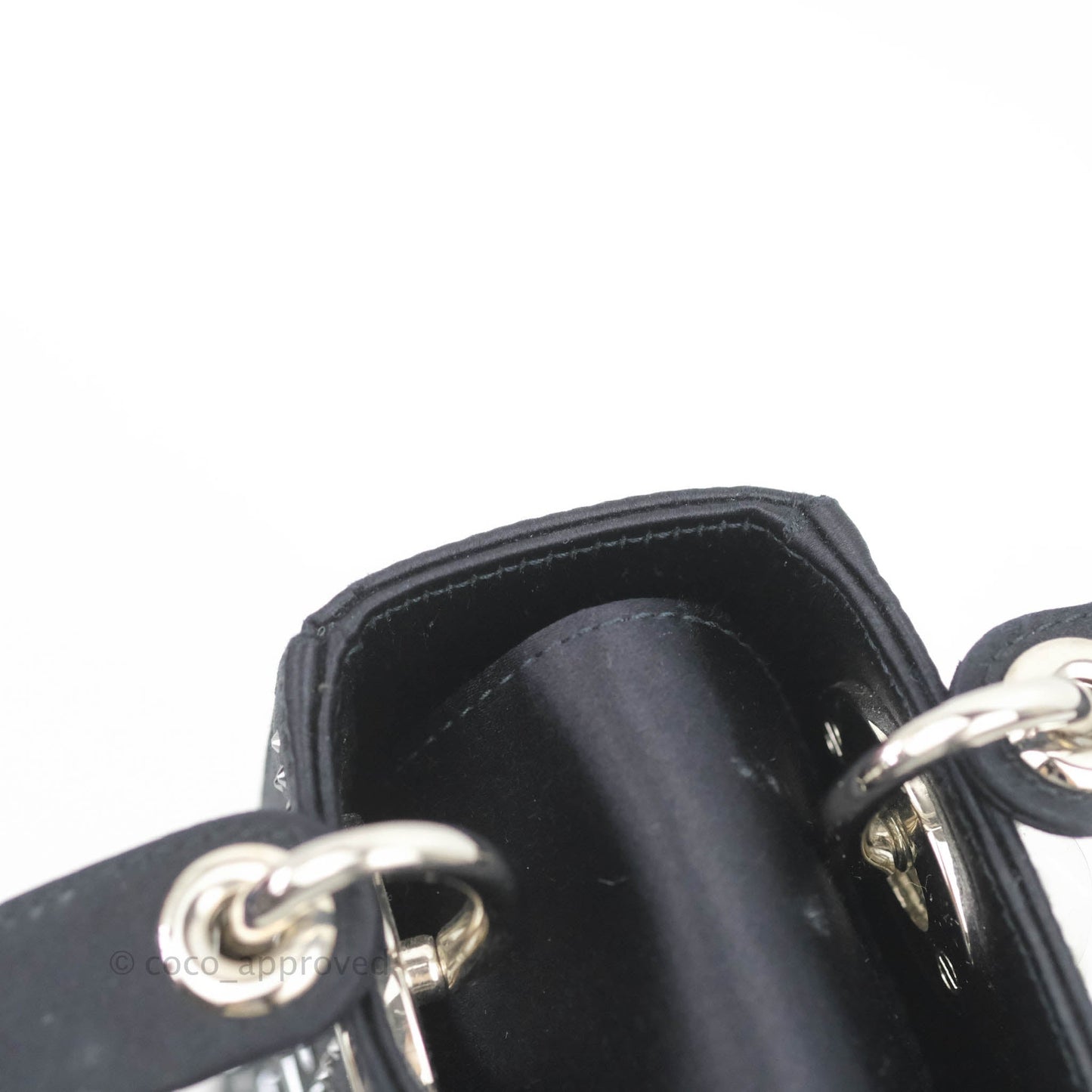 Christian Dior Mini Lady Dior Bag Black Strass Cannage Satin Silver Hardware