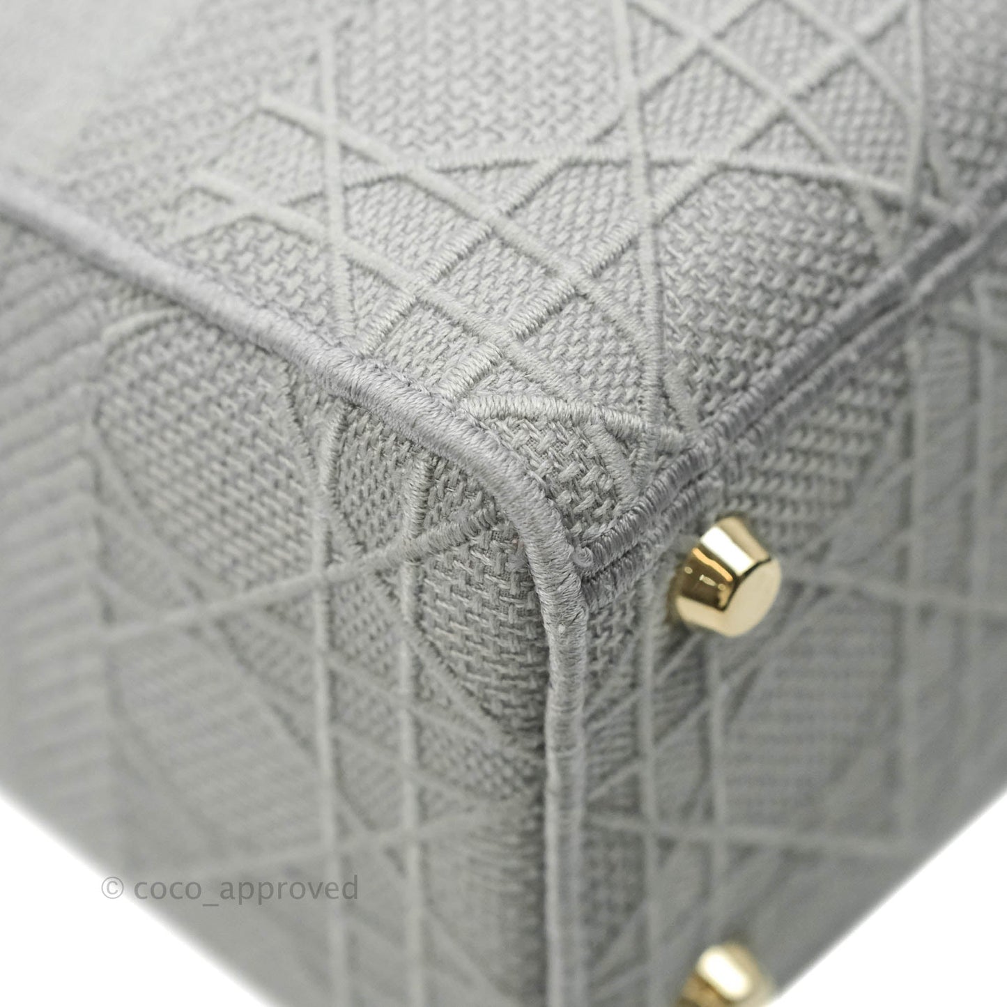 Christian Dior Medium Lady D-Lite Bag Gray Cannage Embroidery Gold Hardware