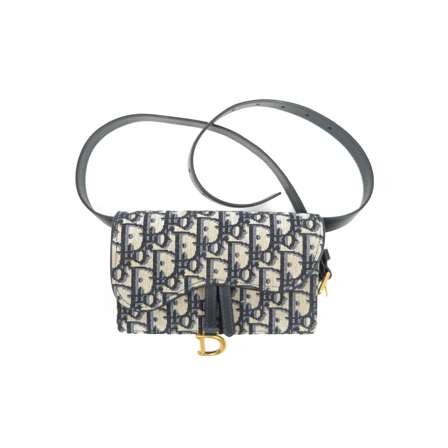 Christian Dior Blue Dior Oblique Jacquard Saddle Belt Pouch