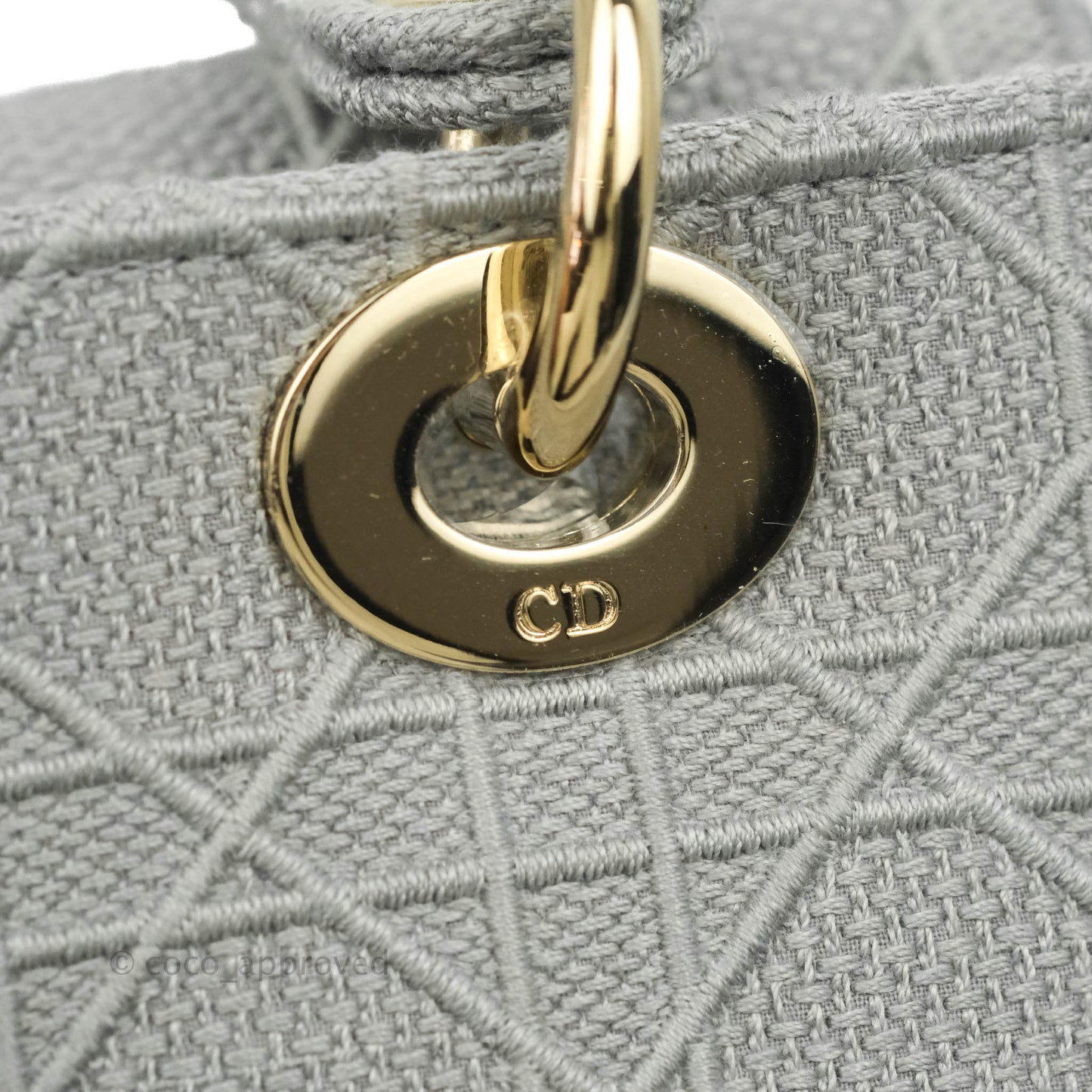 Christian Dior Medium Lady D-Lite Bag Gray Cannage Embroidery Gold Hardware